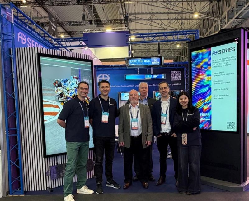 AD Series team at the exhibition stand in the original ISE 2026 news photograph
